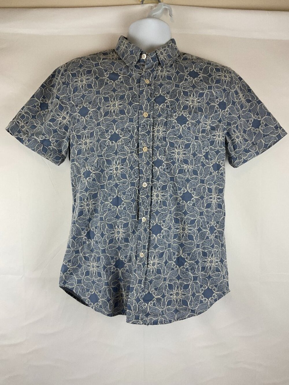 Rails Men's Hale Whirling Daisy Shirt S Steel Blue White Floral Embroidery Butto